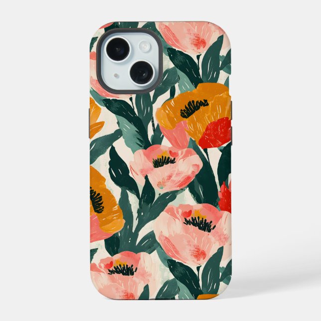 Aesthetic Floral Iphone 15 Tough Case (Back)