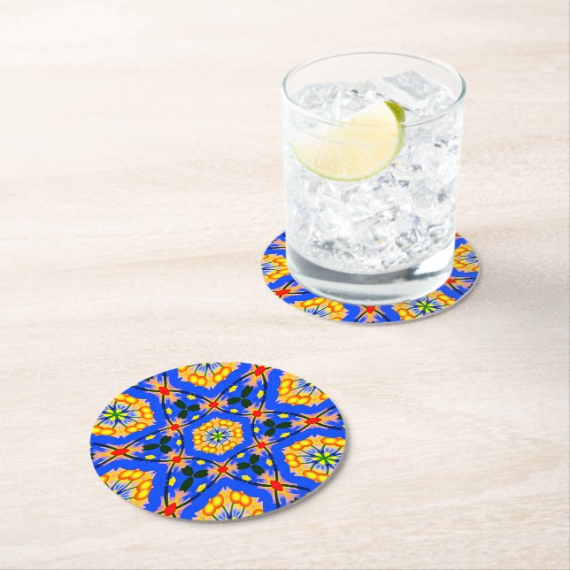 Aesthetic Floral Pattern Round Paper Coaster (Insitu)