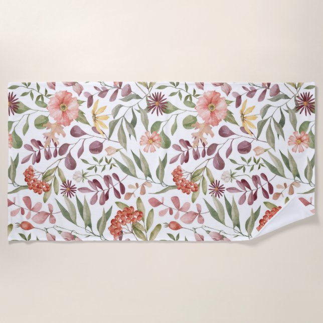 Aesthetic floral  shower curtain beach towel (Front)