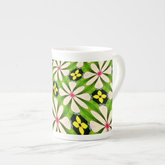 Aesthetic Flowers Pattern Bone China Mug (Front Right)