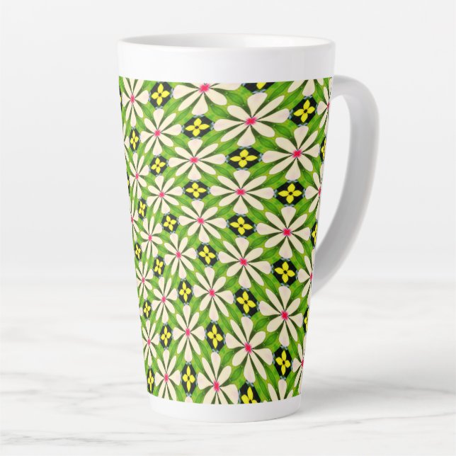 Aesthetic Flowers Pattern Latte Mug (Right Angle)