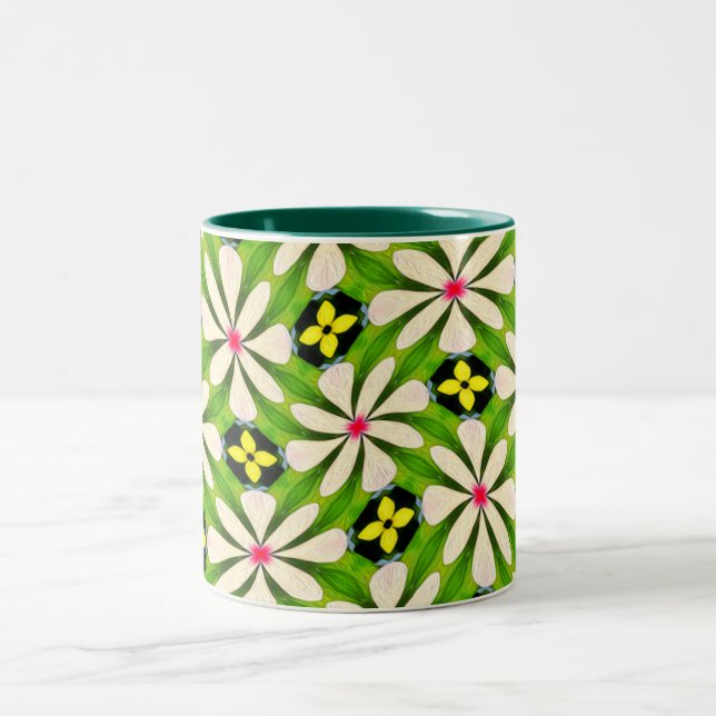 Aesthetic Flowers Pattern Two-Tone Coffee Mug (Center)