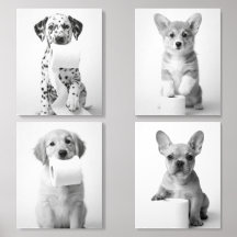 Aesthetic Four Adorable Puppies with Toilet Paper