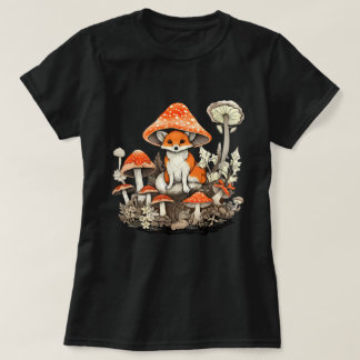 Aesthetic Fox Mushroom Cottagecore Nature Floral T-Shirt