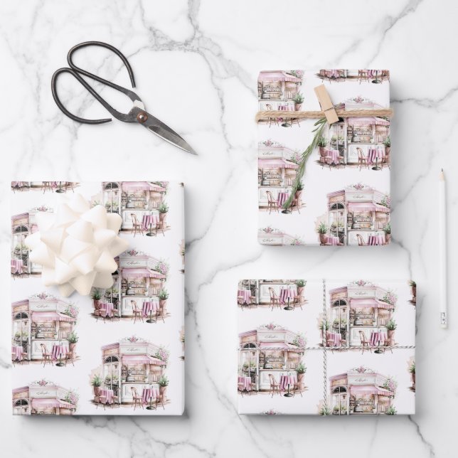 Aesthetic French Cafe, Vintage, Wrapping Paper Sheet (Front)