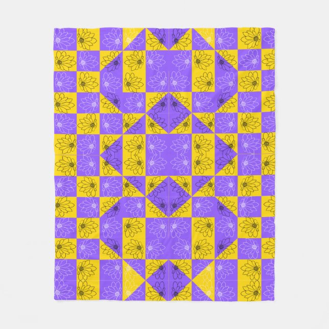 Aesthetic Geometric chessboard Floral Pattern Fleece Blanket (Front)
