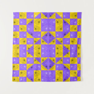 Aesthetic Geometric chessboard Floral Pattern Tapestry