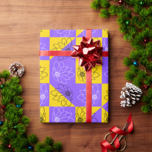 Aesthetic Geometric chessboard Floral Pattern Wrapping Paper