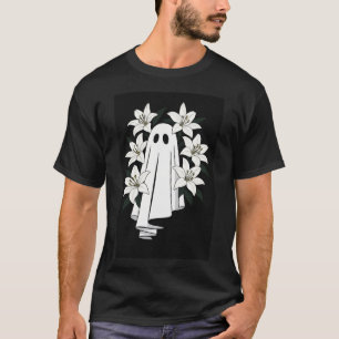Aesthetic Ghost with White Lilies – Spooky Cute Fl T-Shirt