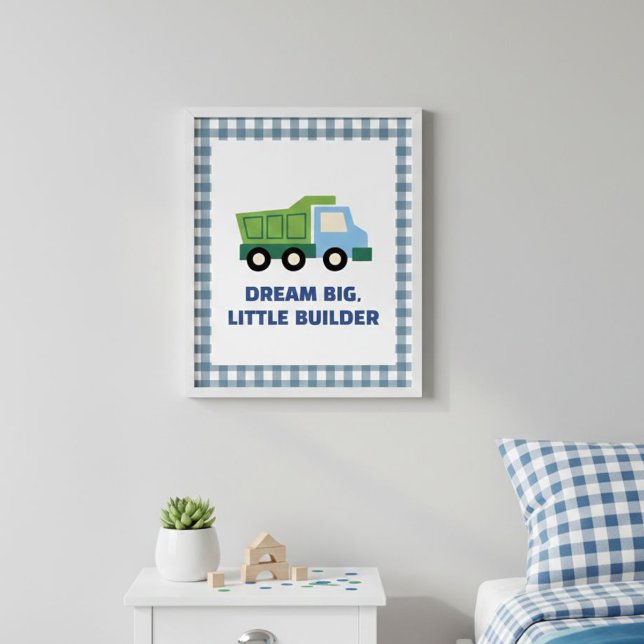 Aesthetic Gingham Border Construction Nursery Wall Poster (Creator Uploaded)