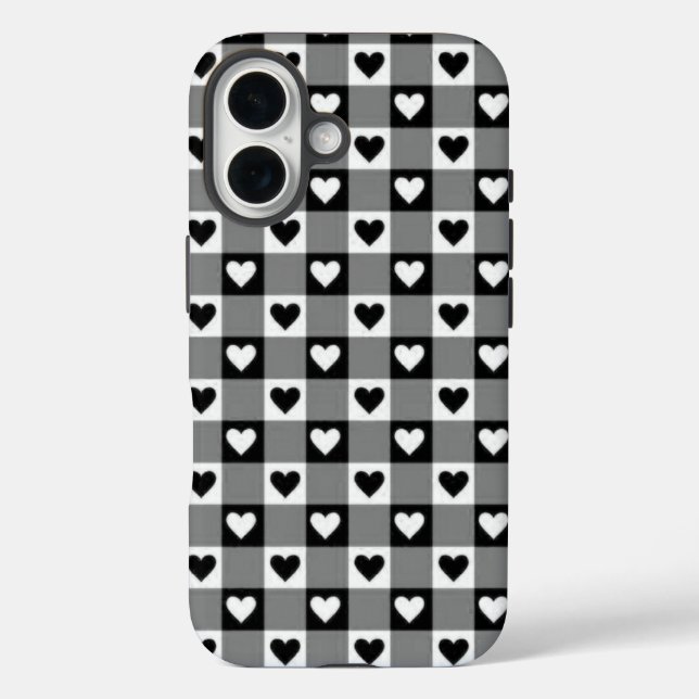 Aesthetic Gingham Plaid with Hearts phone case (Back)