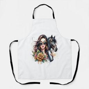 Aesthetic Girl Horse Glitter Roses Apron