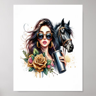 Aesthetic Girl Horse Glitter Roses Poster