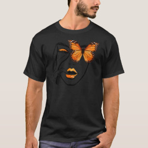 Aesthetic Girl With Monarch Butterfly Eye on Back T-Shirt