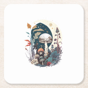 Aesthetic Goblincore And Cottagecore Mushroom Bota Square Paper Coaster