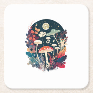 Aesthetic Goblincore And Cottagecore Mushroom Crea Square Paper Coaster