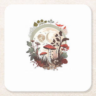 Aesthetic Goblincore And Cottagecore Mushroom Sere Square Paper Coaster