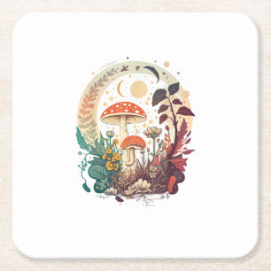 Aesthetic Goblincore And Cottagecore Mushroom Tren Square Paper Coaster