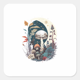 Aesthetic Goblincore Cottagecore Mushroom Botanica Square Sticker
