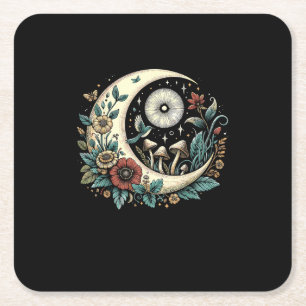 Aesthetic Goblincore Cottagecore Mushroom Minimal Square Paper Coaster