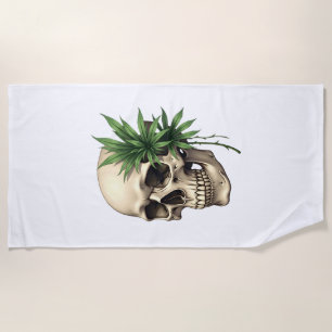 Aesthetic Goth Grunge Skull Tropical Monstera Leaf Beach Towel