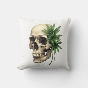 Aesthetic Goth Grunge Skull Tropical Monstera Leaf Cushion