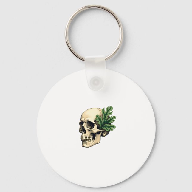 Aesthetic Goth Grunge Skull Tropical Monstera Leaf Key Ring (Front)