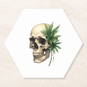 Aesthetic Goth Grunge Skull Tropical Monstera Leaf Paper Coaster