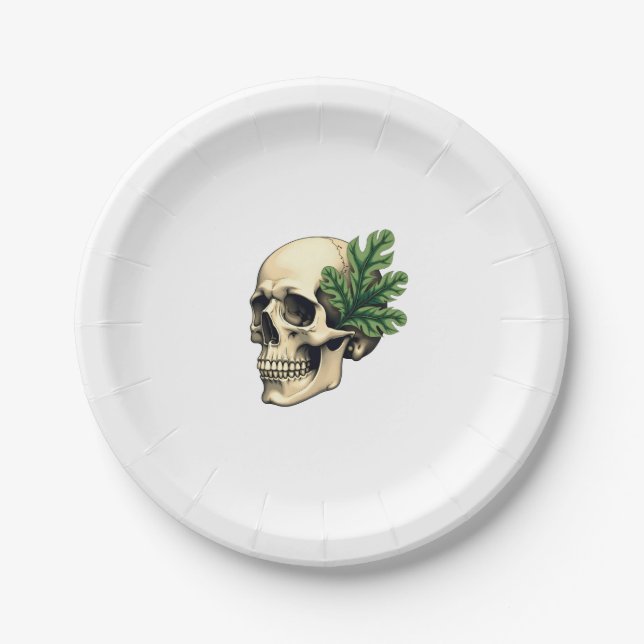 Aesthetic Goth Grunge Skull Tropical Monstera Leaf Paper Plate (Front)