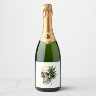 Aesthetic Goth Grunge Skull Tropical Monstera Leaf Sparkling Wine Label