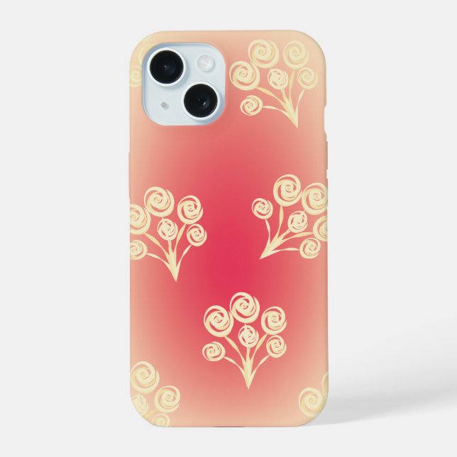 Aesthetic gradient with flowers iPhone 15 case (Back)