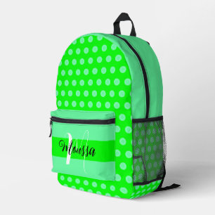 Aesthetic Green Colour - Neon Initial Name Monogra Printed Backpack
