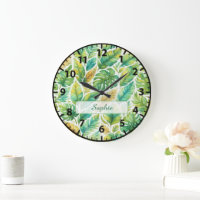 Aesthetic Green Tropical Leaves Custom Name 