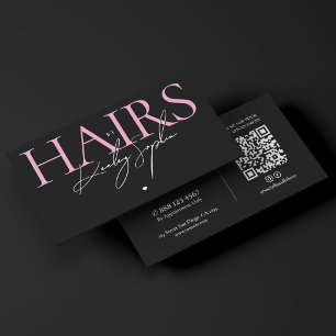Aesthetic Hair Stylist Salon Pink Black Business Card