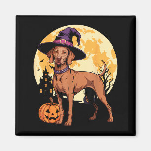 Aesthetic Halloween Vizsla Dog Witch Pumpkin Magnet