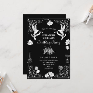 Aesthetic hand drawn floral party birthday invitation