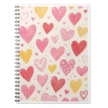 Aesthetic Hand-Drawn Heart Pattern Notebook
