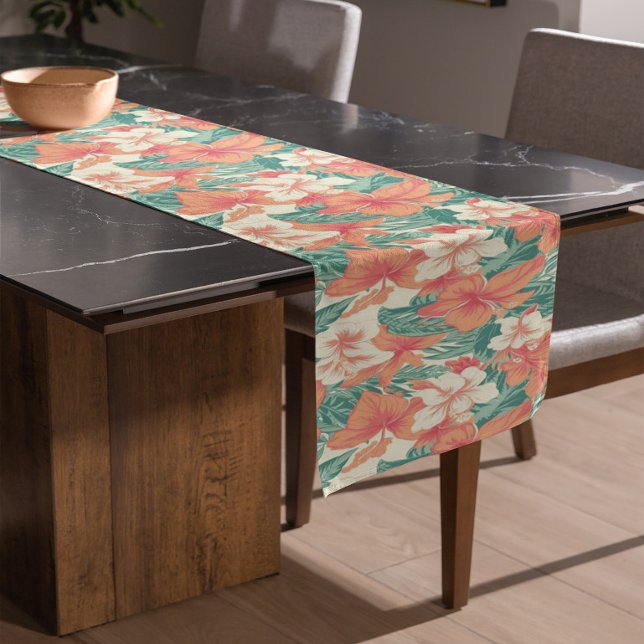 Aesthetic Hawaiian vibe tropical flowers pattern Short Table Runner (Creator Uploaded)