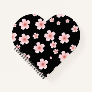 Aesthetic Heart Shaped Pink Cherry Blossom Pattern Notebook