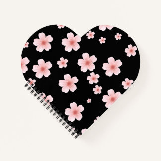 Aesthetic Heart Shaped Pink Cherry Blossom Pattern Notebook