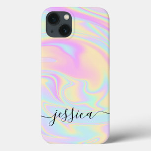 Aesthetic Holographic Elegant Script Signature iPhone 13 Case