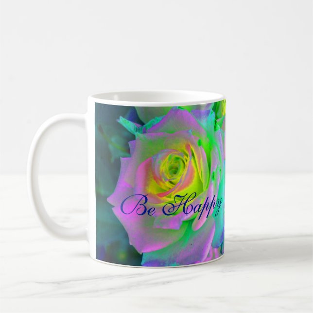  Aesthetic Iridescent Pearly Roses Be Happy Coffee Mug (Left)