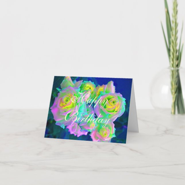  Aesthetic Iridescent Pearly Roses Birthday Card (Front)