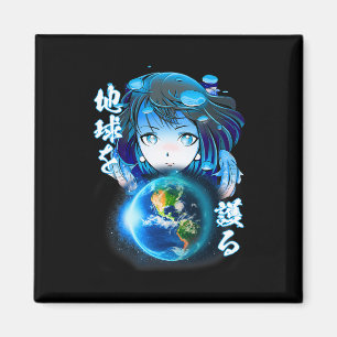 Aesthetic Japanese Anime Shirt Girl Earth Day Worl Magnet