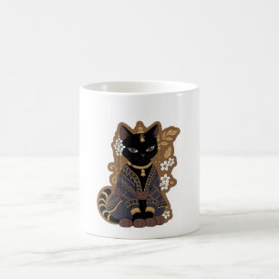Aesthetic Javanese Black Cat Floral Traditional  Coffee Mug