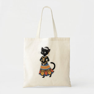 Aesthetic Javanese Black Cat in Traditional Kebaya Tote Bag