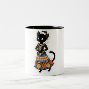 Aesthetic Javanese Black Cat in Traditional Kebaya Two-Tone Coffee Mug