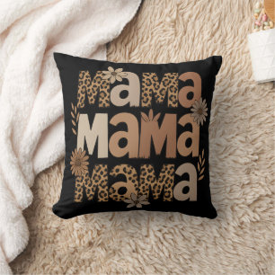 Aesthetic Leopard Print Mama Typography Cushion