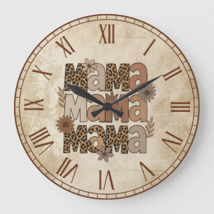 Aesthetic Leopard Print Mama Typography  Large Clock