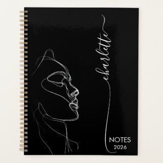 Aesthetic Line Art Girl Face With Scripted Name Planner